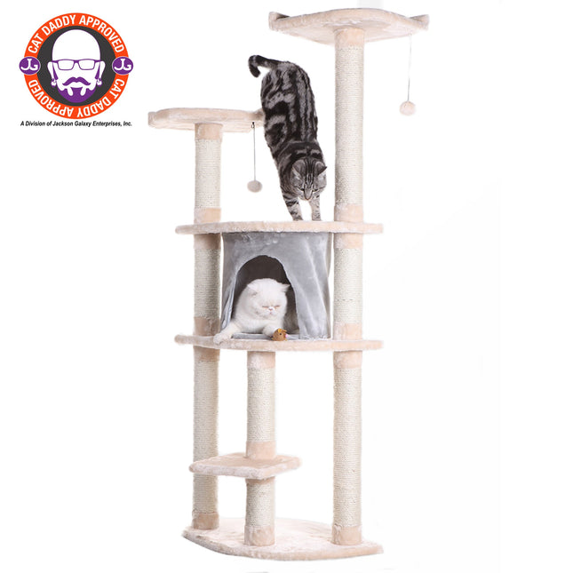 Armarkat 64" Cat Tree With Sractch Sisal Post Soft-side Playhouse A6401 Almond