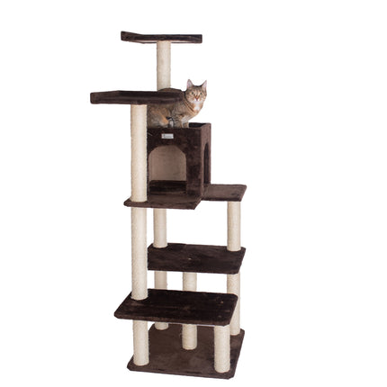 GleePet GP78680723 66-Inch Cat Tree In Coffee Brown With Four Levels Two Perches Condo