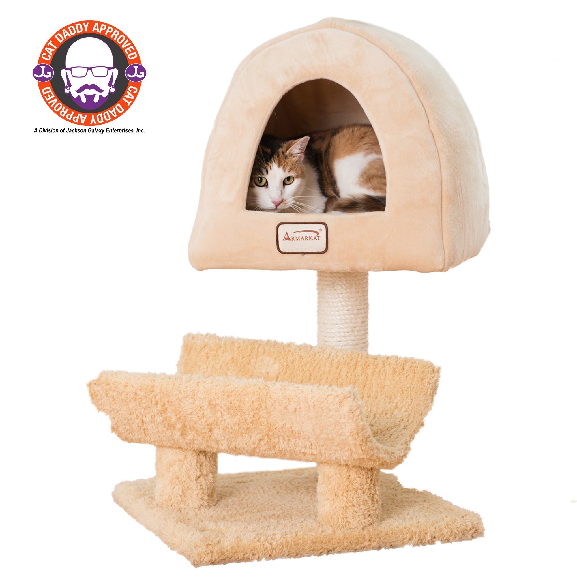 Armarkat X3007 Cat Condo, Cat Scratching Post With Plush Condo, Cuddle