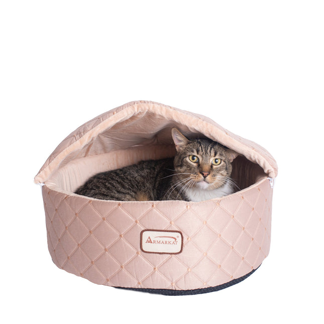 Armarkat Cuddle Cave Cat Bed With Detachable & Collasible Zipper Top C33HFS/FS-S Small Light Apricot