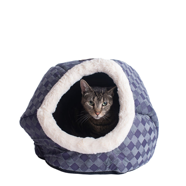 Armarkat Cuddle Cave Cat Bed C44 For Cats & Puppy Dogs Blue Checkered