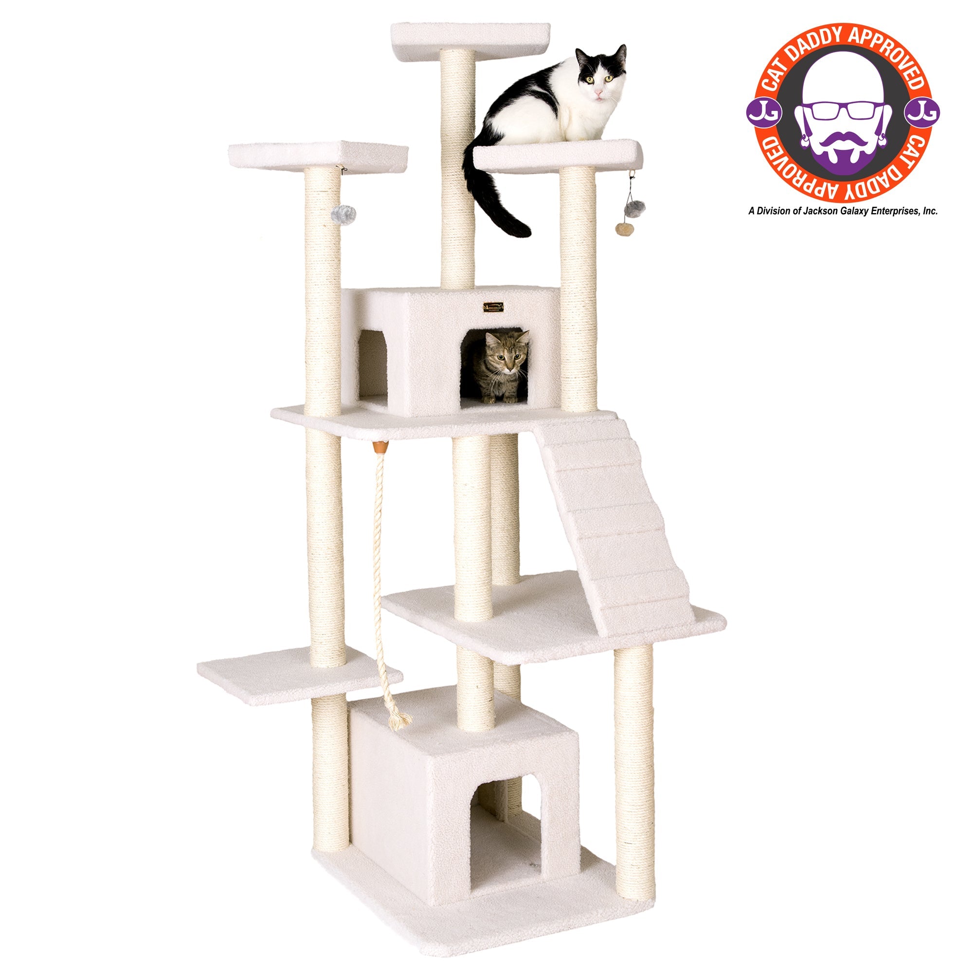 Armarkat B8201 Classic Cat Tree In Ivory, Jackson Galaxy Approved, Multi Levels With Ramp, Three Perches, Rope Swing, Two Condos