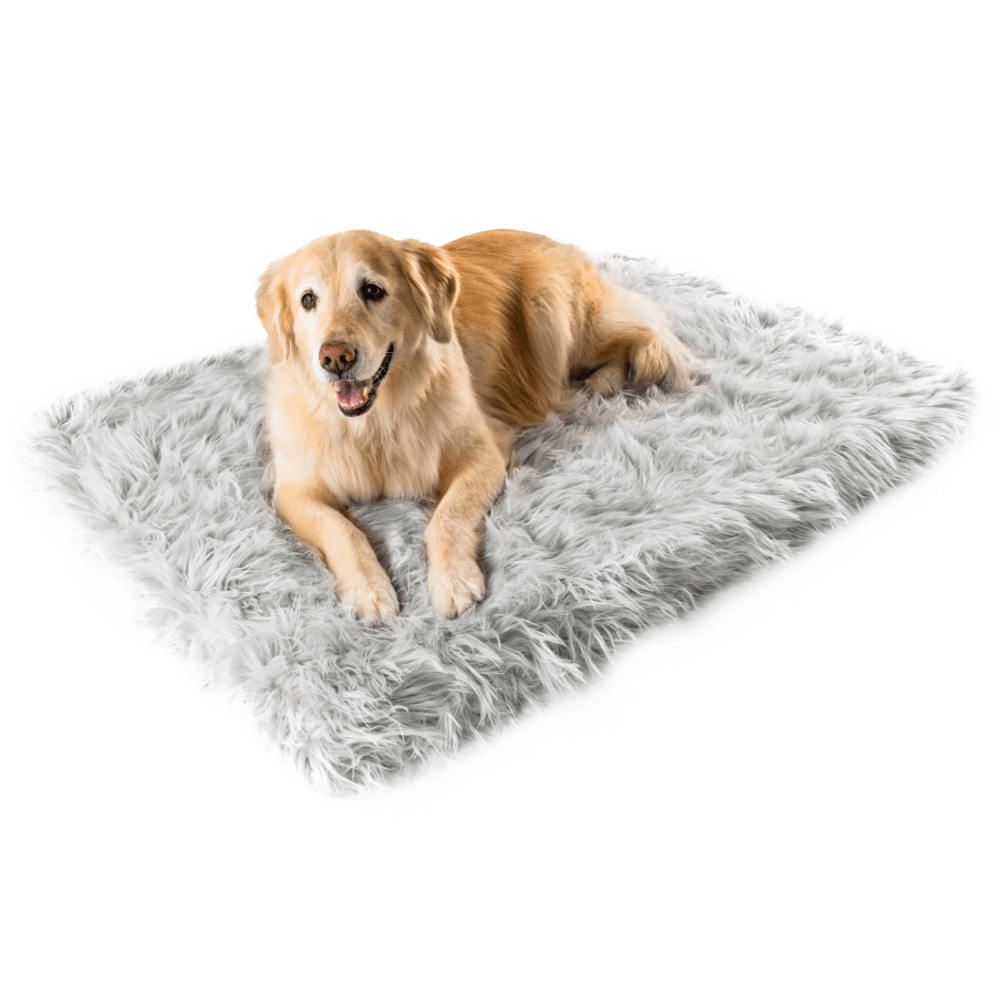 PupRug ™ Faux Fur Orthopedic Dog Bed - Rectangle Grey