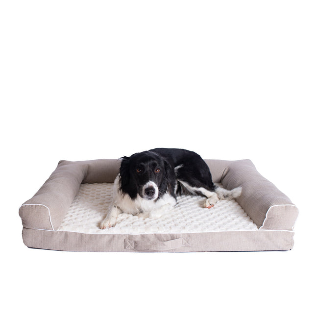 Armarkat D07B Medium Bolstered Pet Bed Cushion With Memory Foam Ivory & Beige