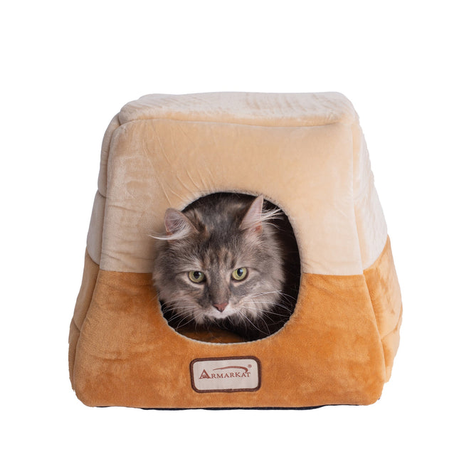 Armarkat 2-In-1 Cat Bed Cave Shape And cuddle Pet Bed Brown/Beige