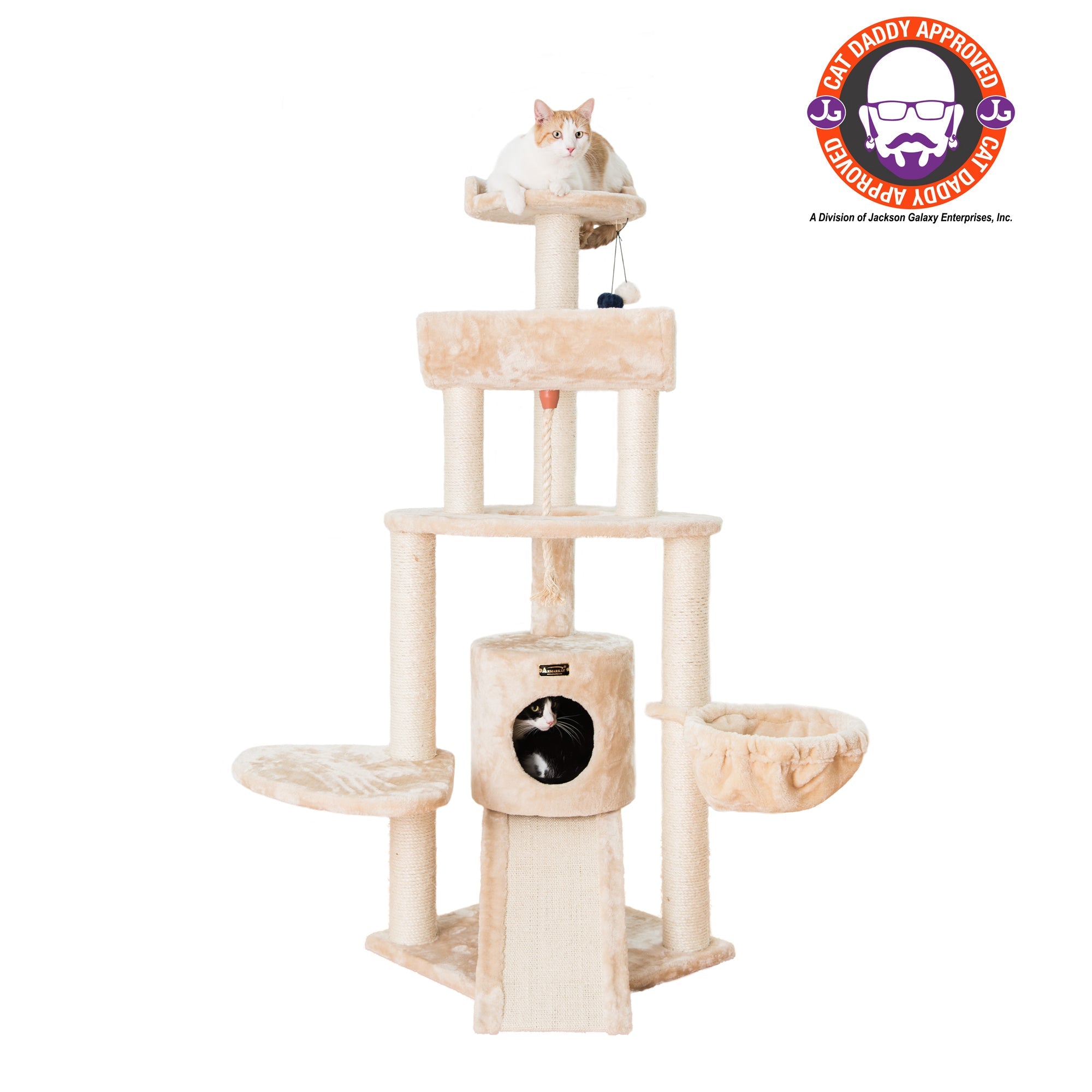 Armarkat Spacious Thick Fur Cat Tower With Basket Lounge, Ramp, Beige A5806