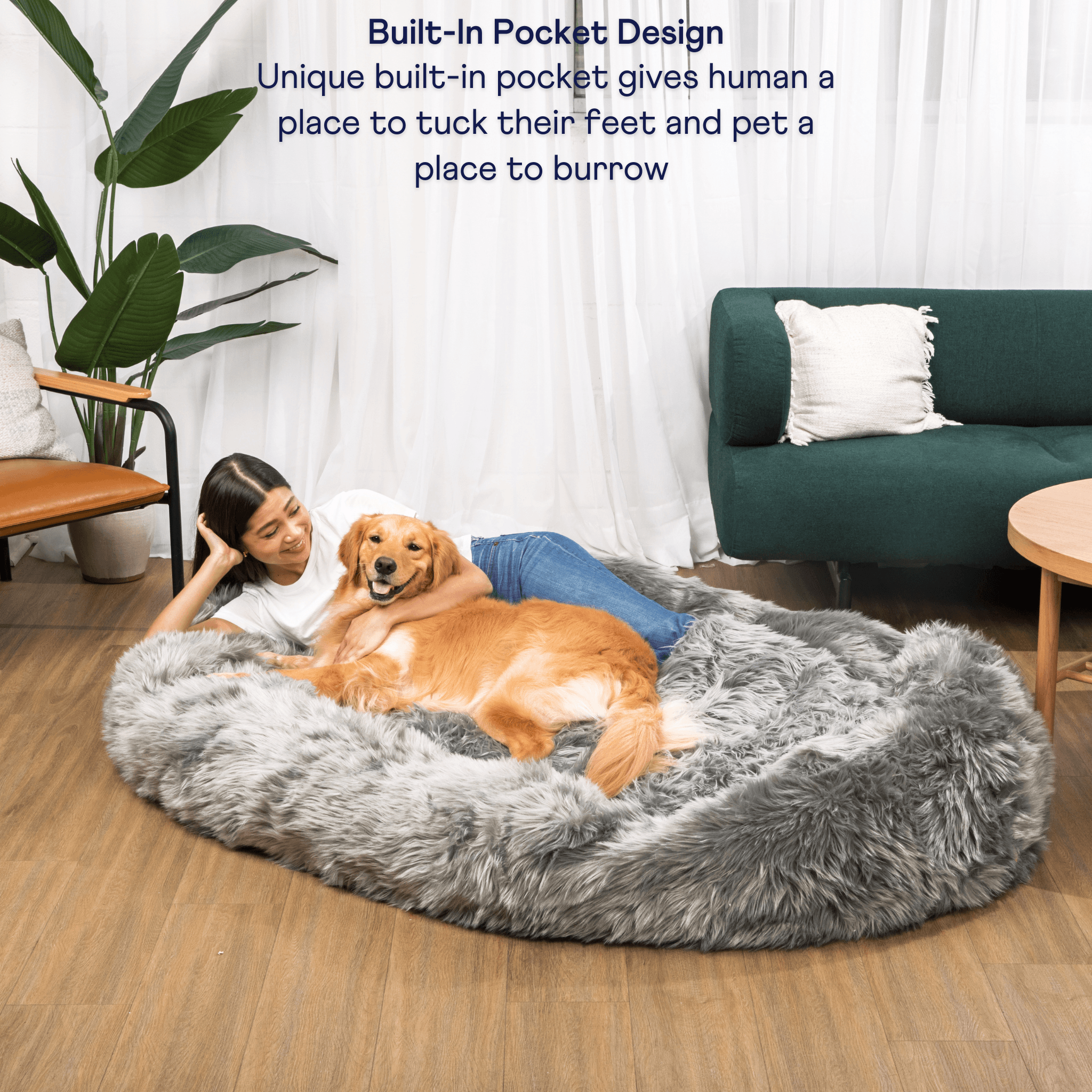 PupCloud Human-Size Faux Fur Memory Foam Dog Bed - Charcoal Grey