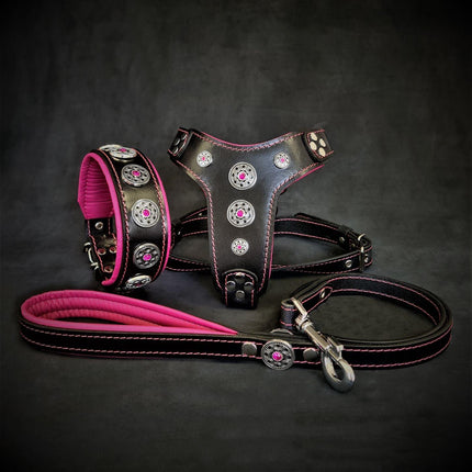 The ''Bijou'' SET - Collar, Harness, Leash. Pink