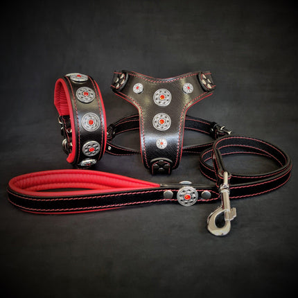 The ''Bijou'' SET - Collar, Harness, Leash. Red