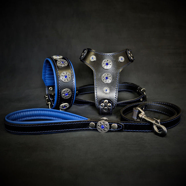 The ''Bijou'' SET - Collar, Harness, Leash. Blue