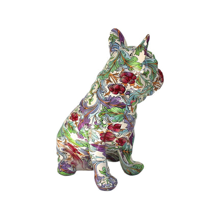 Sitting Retro Flower French Bulldog Ears Up Dog - 8" tall