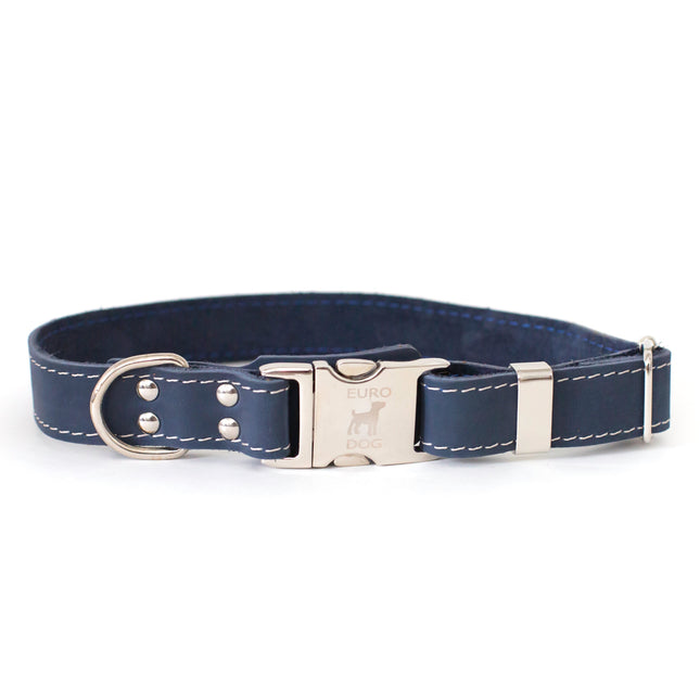 Bestseller Quick-Release Blue Jeans Leather Dog Collar with Metal Buckle