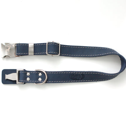 Bestseller Quick-Release Blue Jeans Leather Dog Collar with Metal Buckle