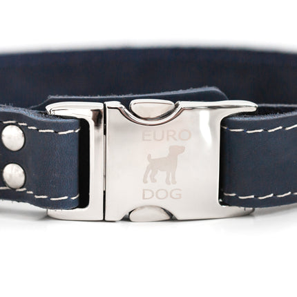 Bestseller Quick-Release Blue Jeans Leather Dog Collar with Metal Buckle