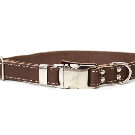 Bestseller Quick-Release Chocolate Leather Dog Collar with Metal Buckle