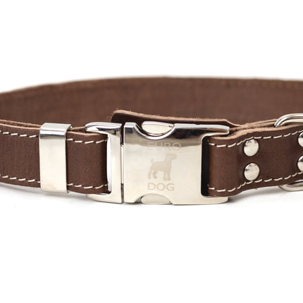 Bestseller Quick-Release Chocolate Leather Dog Collar with Metal Buckle