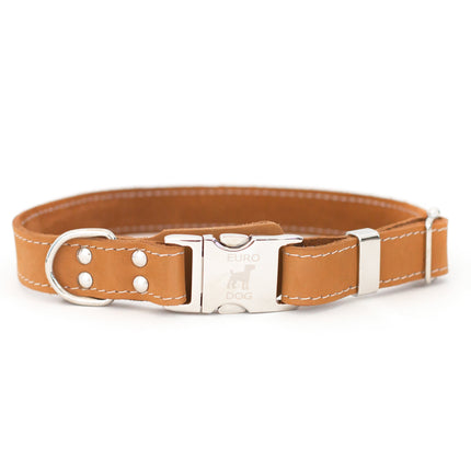 Bestseller Quick-Release Khaki Leather Dog Collar with Metal Buckle