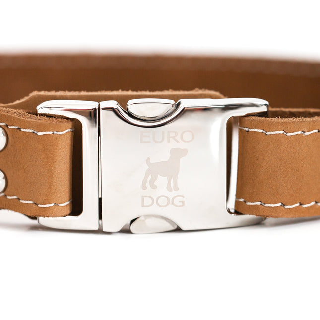 Bestseller Quick-Release Khaki Leather Dog Collar with Metal Buckle