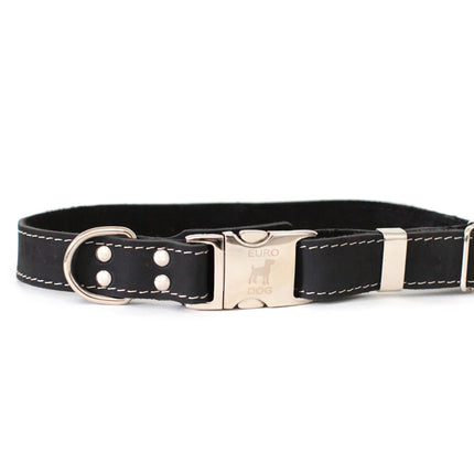 Bestseller Quick-Release Midnight Black Leather Dog Collar with Metal Buckle