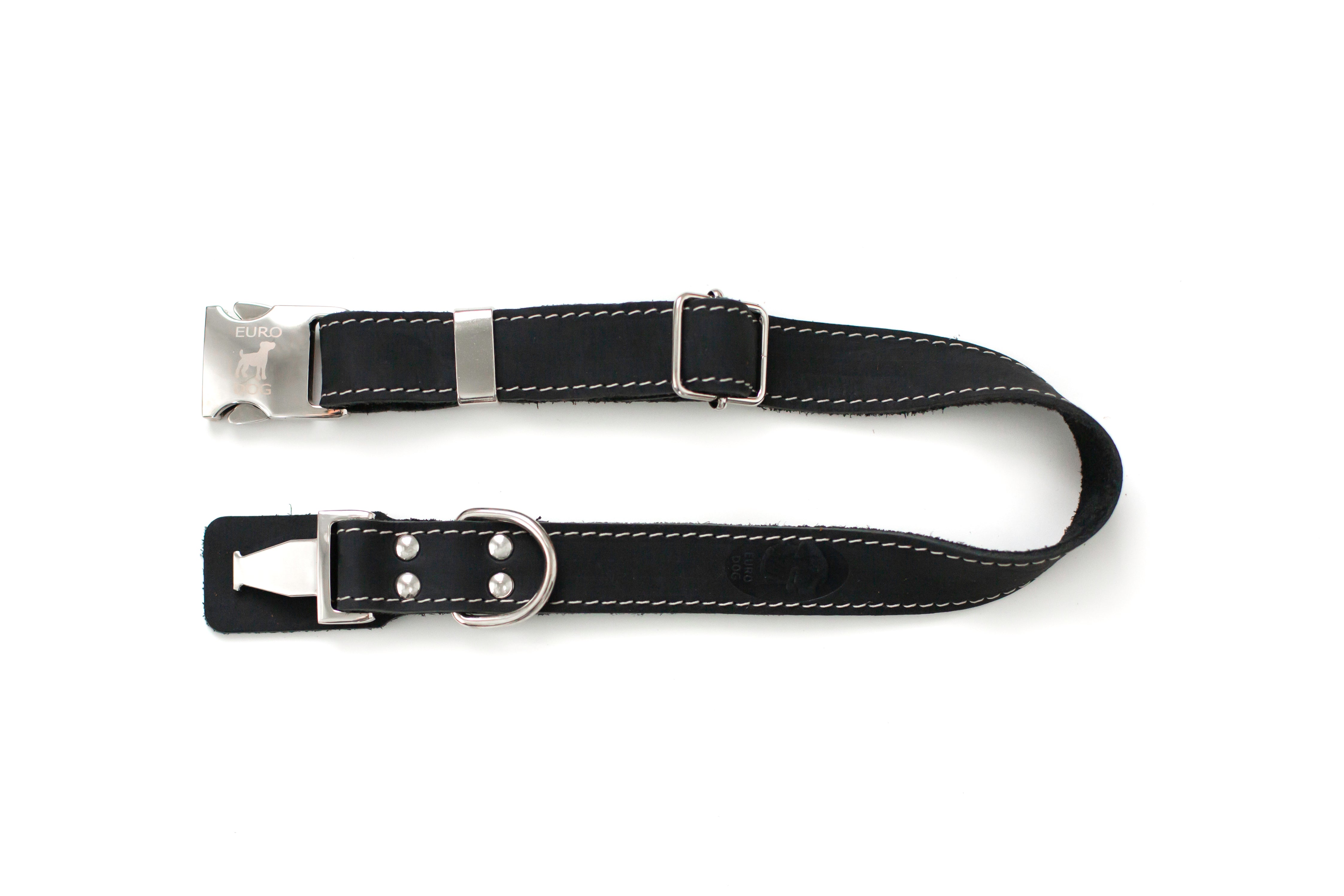 Bestseller Quick-Release Midnight Black Leather Dog Collar with Metal Buckle