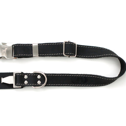 Bestseller Quick-Release Midnight Black Leather Dog Collar with Metal Buckle