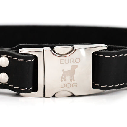 Bestseller Quick-Release Midnight Black Leather Dog Collar with Metal Buckle