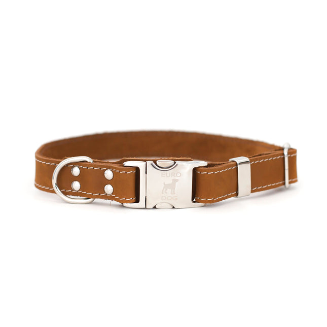 Bestseller Quick-Release Earth Brown Leather Dog Collar with Metal Buckle