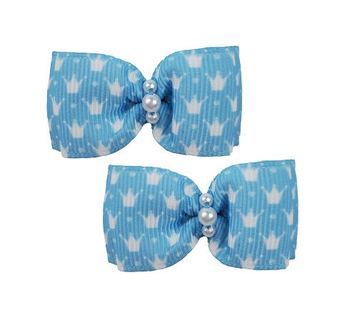 Blue Crown Hair Bows - 2 per card