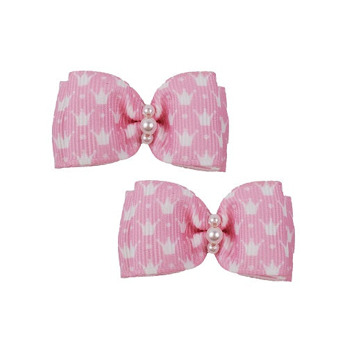 Pink Crown Hair Bows - 2 per card