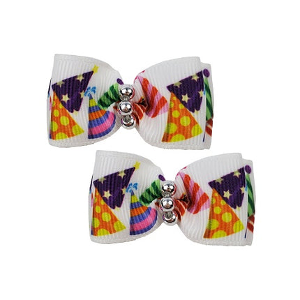 Party Hats Hair Bows - 2 per card