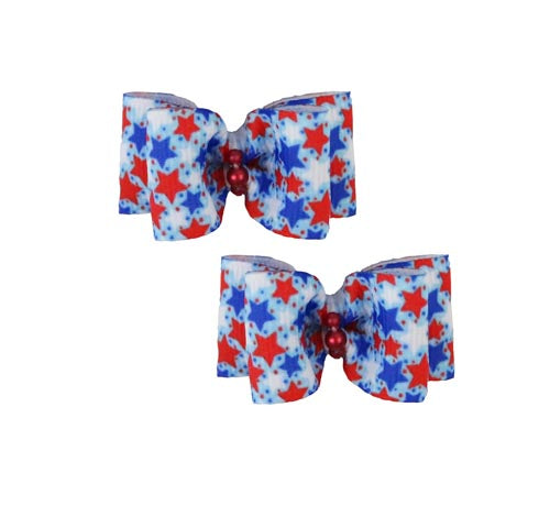 Patriotic Stars Hair Bows - 2 bows per card