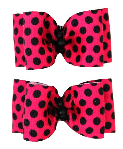 Black Polka Dots on Hot Pink - 2 bows per card