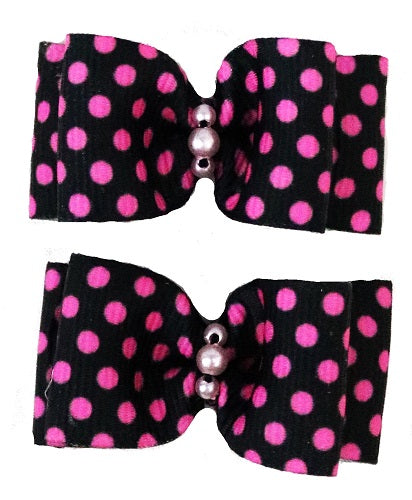 Pink Polka Dot on Black Hair Bows - 2 bows per card