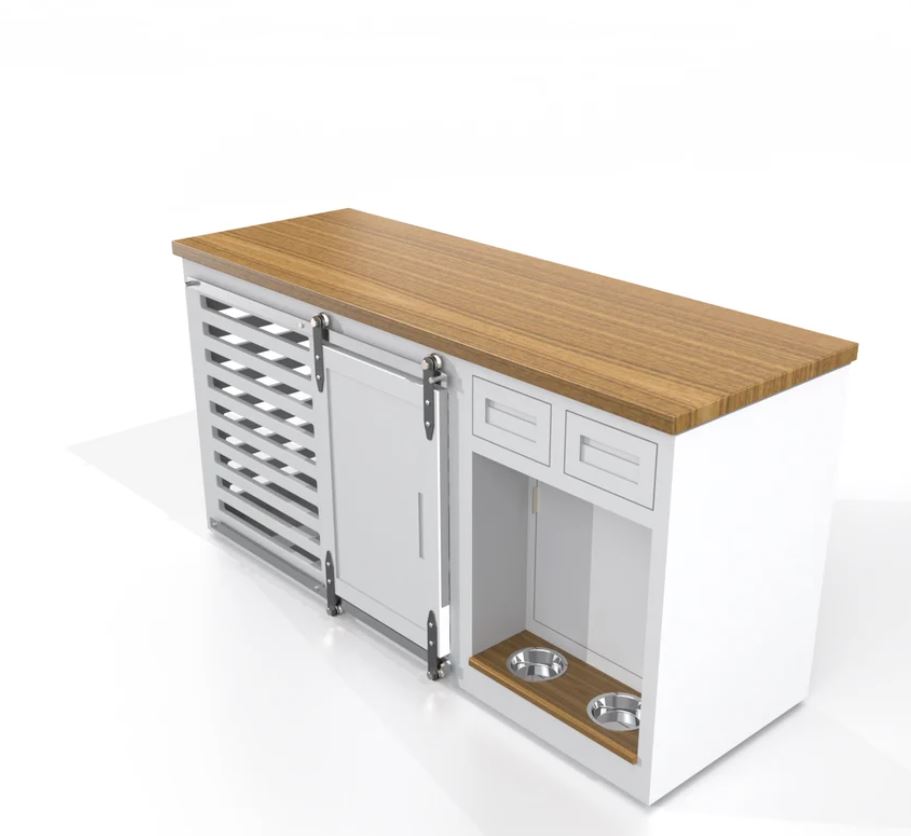 Furniture Dog Crate with Feeding Station and Drawers