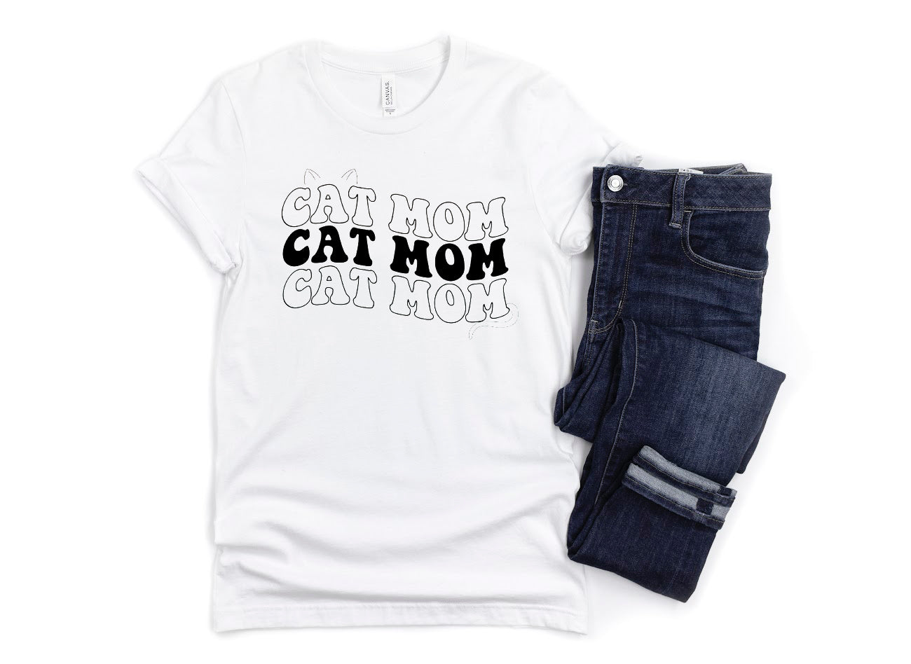 Trendy Cat Mom T-Shirt WHITE