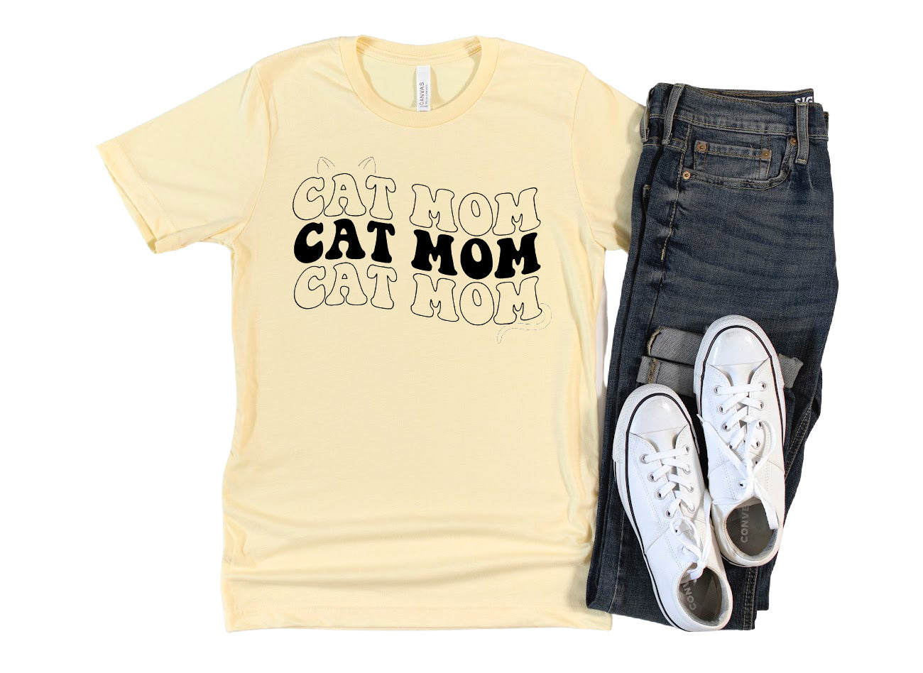 Trendy Cat Mom T-Shirt HEATHER FRENCH VANILLA