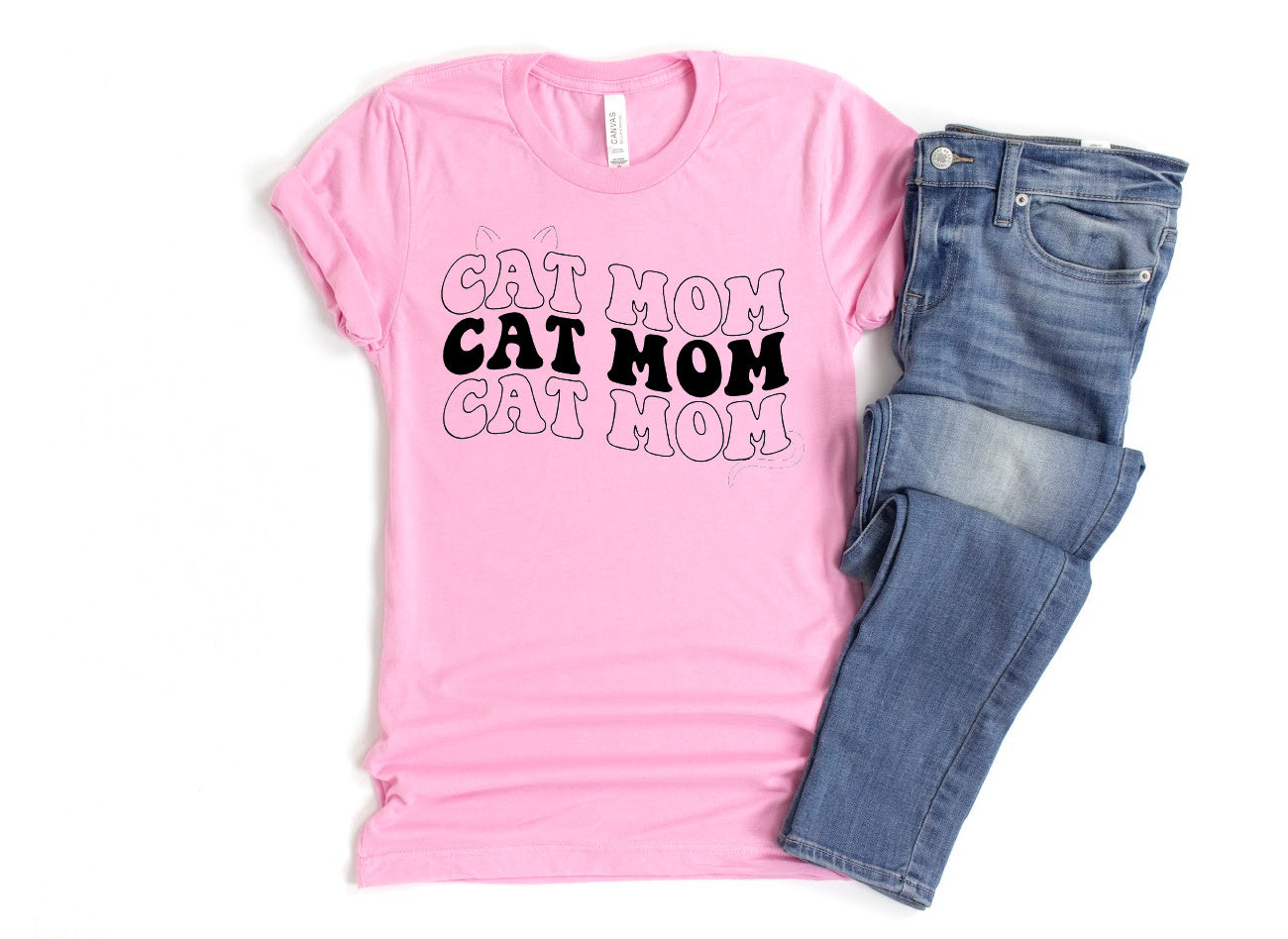 Trendy Cat Mom T-Shirt BUBBLE GUM PINK