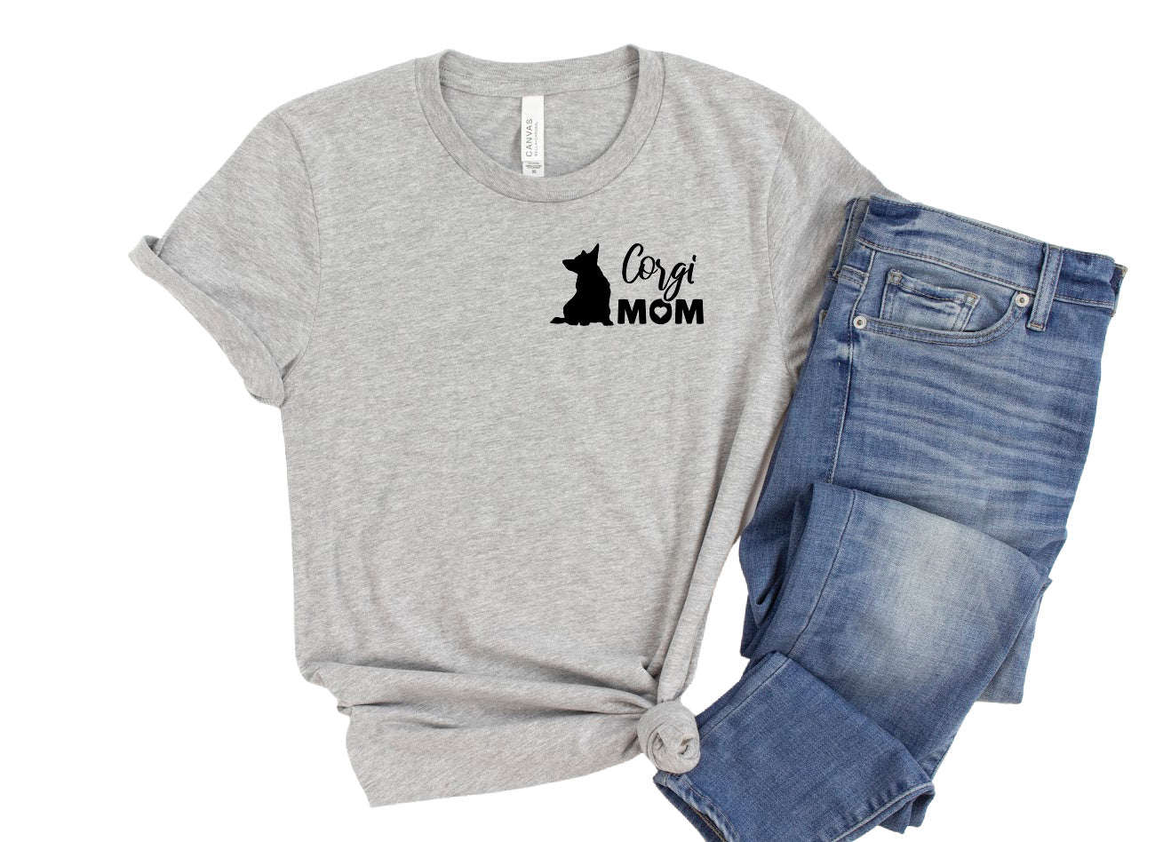 Corgi Mom T-Shirt ATHLETIC HEATHER w black vinyl