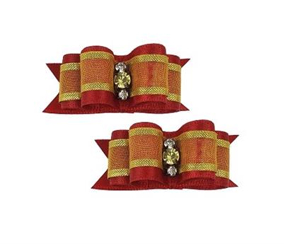 Red and Gold Hair Bows - 2 bows per card