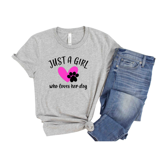 JUST A GIRL WHO LOVES HER DOG Shirt People Shirts Printed Tshirt Human Dog Gear Unisex