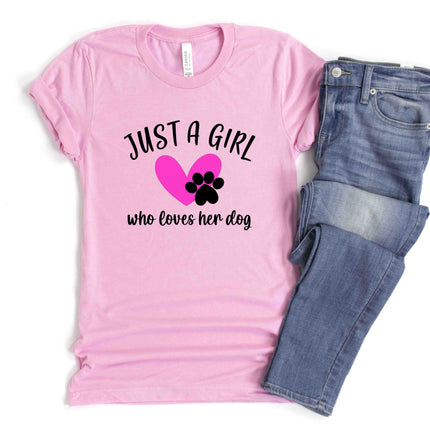 JUST A GIRL WHO LOVES HER DOG Shirt People Shirts Printed Tshirt Human Dog Gear Unisex