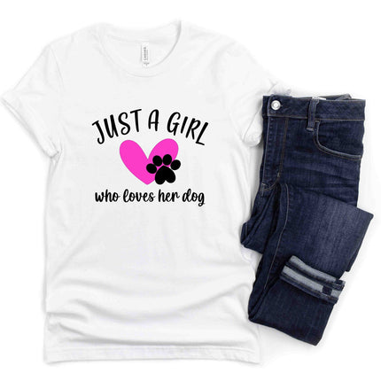 JUST A GIRL WHO LOVES HER DOG Shirt People Shirts Printed Tshirt Human Dog Gear Unisex