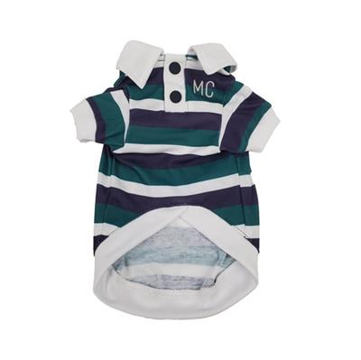 Multi-striped polo shirt - Blue/Green/White stripe with White trim