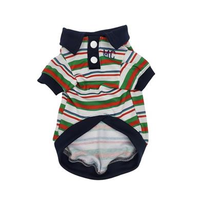 Multi-striped polo shirt - Blue/Green/Red stripe with Blue trim