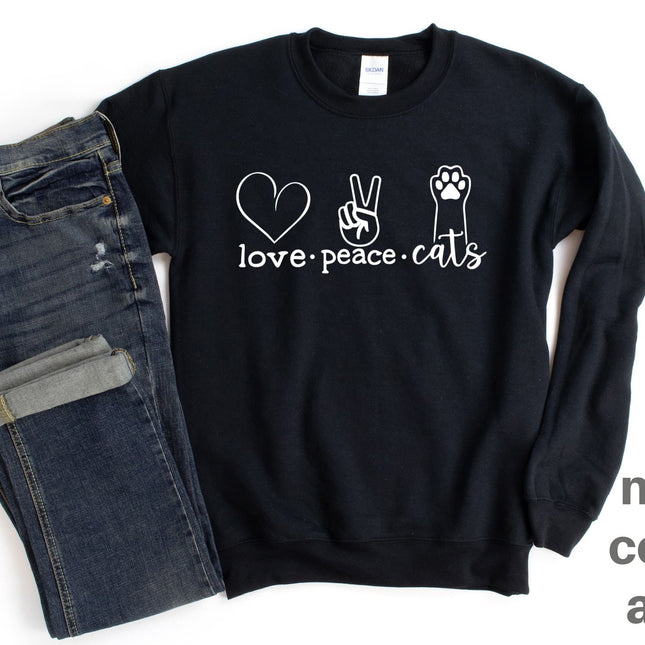 CAT CREW Sweatshirt Unisex Crew Neck Crewneck Sweatshirt LOVE PEACE CATS Cat Lover Sweatshirt