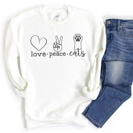 CAT CREW Sweatshirt Unisex Crew Neck Crewneck Sweatshirt LOVE PEACE CATS Cat Lover Sweatshirt