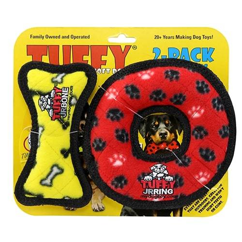 tuffy® Junior Bone Yellow & Ring Red Paw 2 Pack