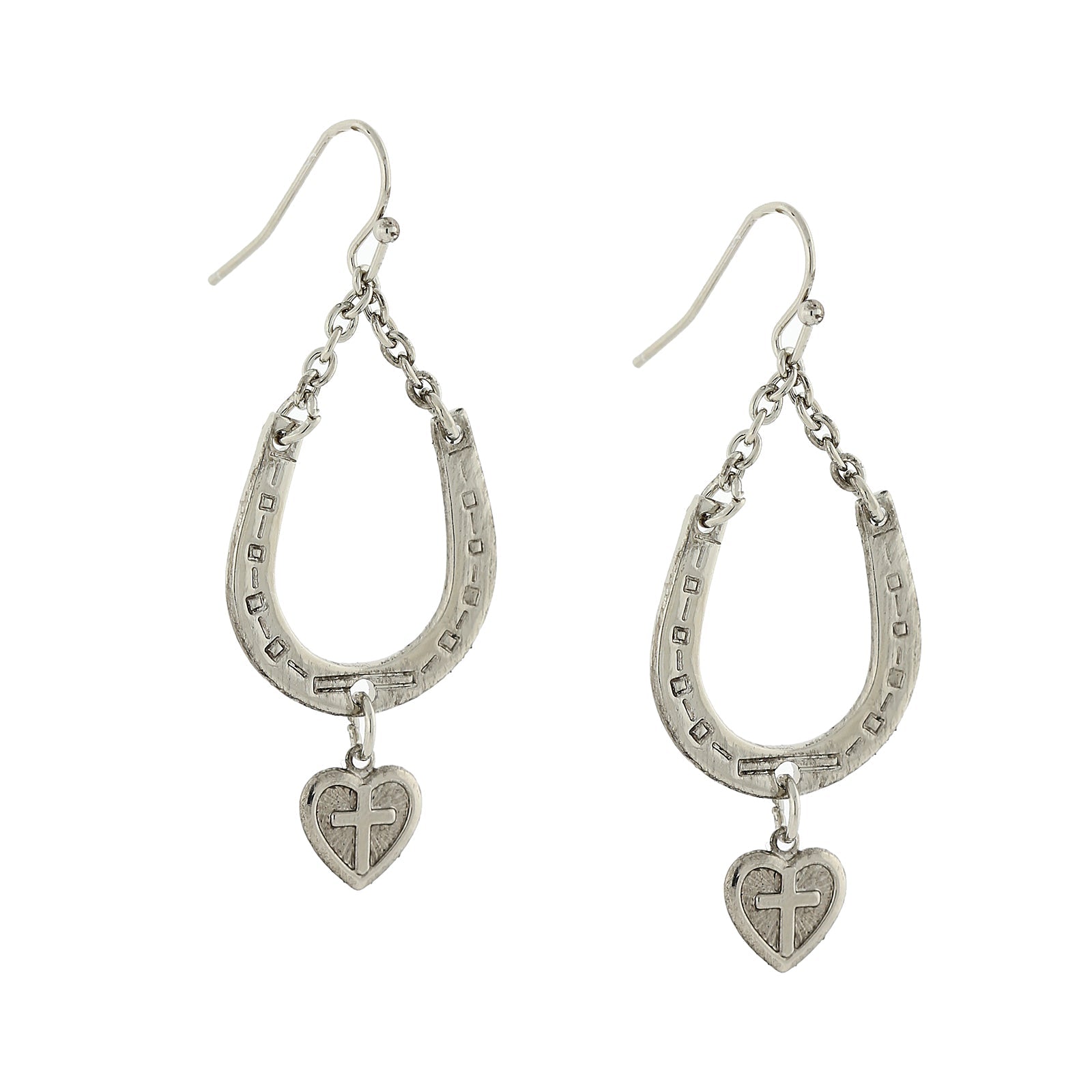 1928 Jewelry Horseshoe And Heart With Cross Drop Earrings