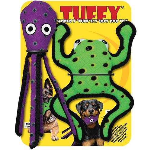 TUFFY- Limited Edition - Phrog Leap & Squid Purple 2 Pack, Durable Dog Toys