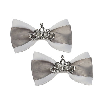 Silver & White with Tiara Dog Hair Bows - 2 bows per card